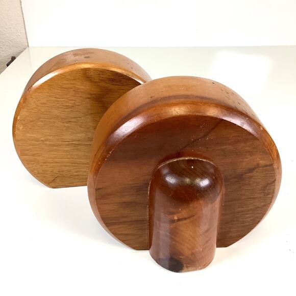 Vtg 1970s Oregon Myrtlewood Products Mid Century Modern BookEnds MCM Art Deco - Picture 3 of 7